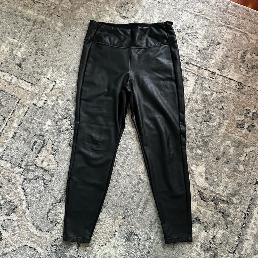 Athleta size L “leather-look”leggings. Dressy leather look, comfy legging feel!